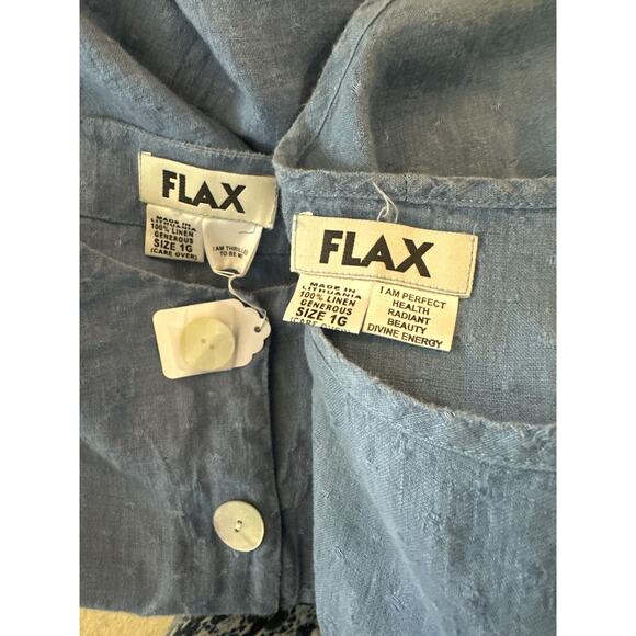 FLAX 2 Piece Linen Set Jacket & Sleeveless Shirt Blue Lagenlook Plus Size 1G 1X - Picture 15 of 16